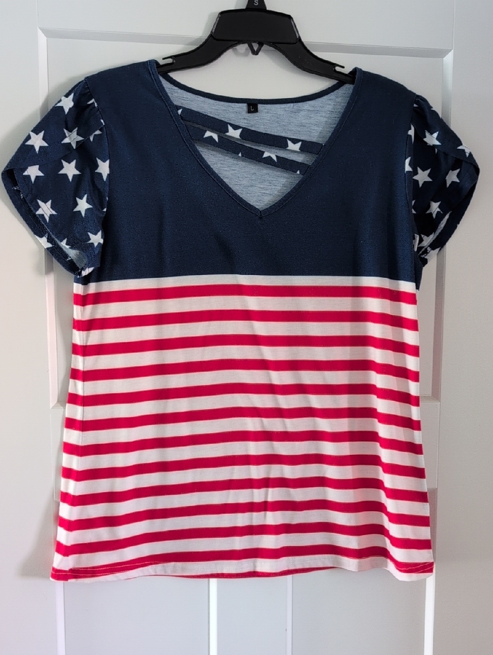 Women's Navy & Red Star-Stripe V-Neck Top